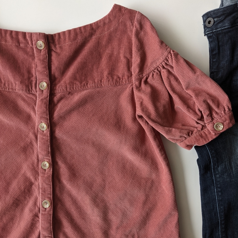 FREE PEOPLE Courdoroy Cotton Crop Top Blouse Shirt Size Small - Picture 3 of 14